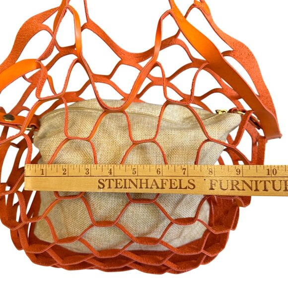 Leather Mesh Beach Picnic Vacation Clutch Handbag Women's Orange Gray Boho - Picture 9 of 11